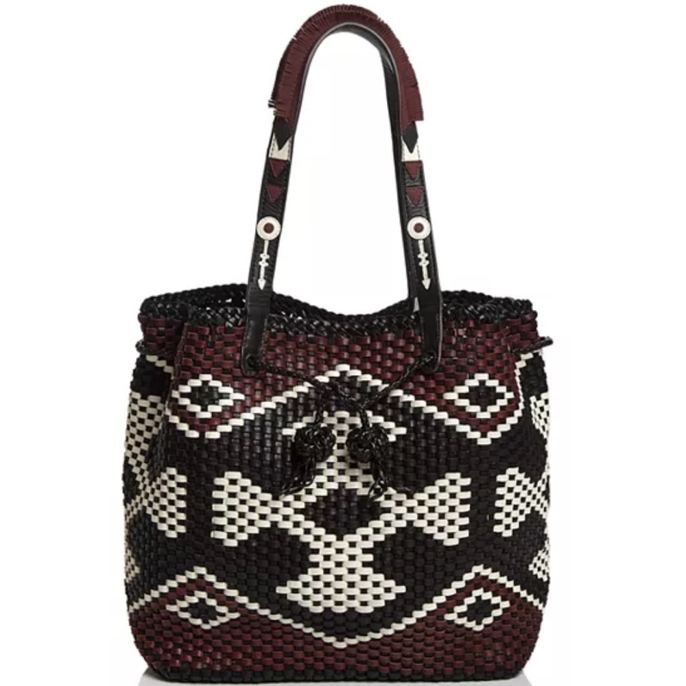 Tory Burch large woven leather tote- black and white